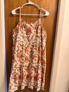 American Eagle Outfitters Cream Dress with Coral Floral Print